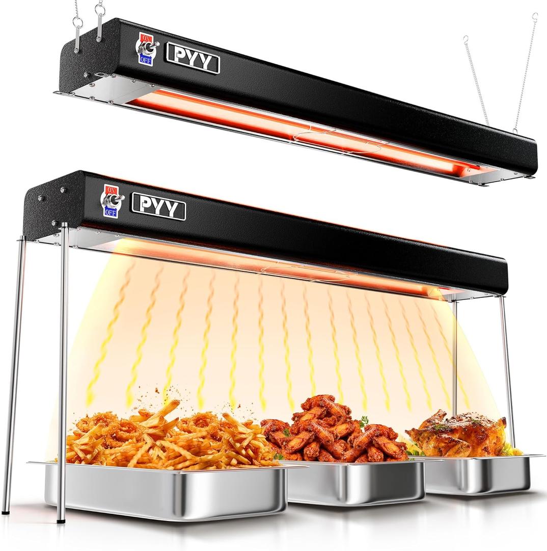 PYY 36 Inch Food Heat Lamp - Aluminum Infrared Strip Heater Overhead Food Warmer Light Electric Commercial Grade for Restaurant Buffet Catering Kitchen 750W (36''Dual-purpose, Black)