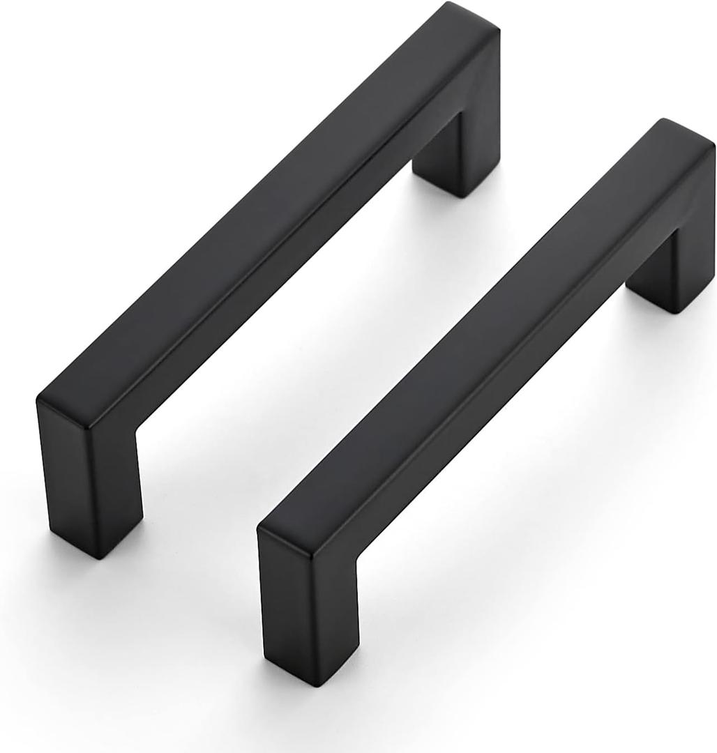 Ravinte 3 Pack 4 Inch Kitchen Square Cabinet Handles Matte Black Cabinet Pulls Black Drawer Pulls Cupboard Hardware Kitchen Handles (4-1/2 Inch (4 Inch Hole Center))