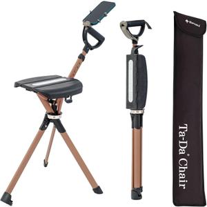 STEP2GOLD Ta-Da Chair Series 2 PRO MAX - Walking Cane with Seat, Sturdy Foldable Stool Supports 400 lb, Lightweight Aluminum Walking Stick with Chair, Anti-Slip, Ideal for Hiking & Outdoors (Black)