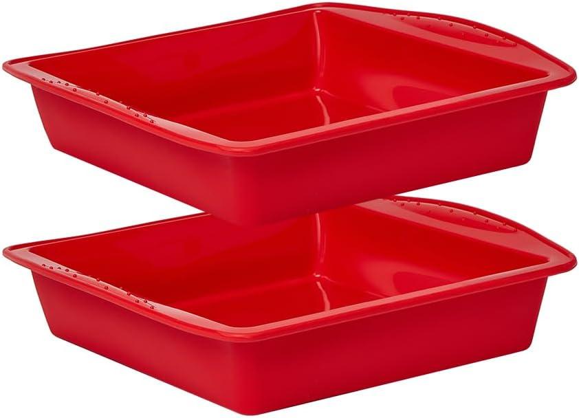 saphe 8 inch Silicone Square Cake Pan Nonstick Silicone Cake Molds, Brownie baking molds for Brownie, Cake, Bread, Pie and Lasagna 2 Packs, Red