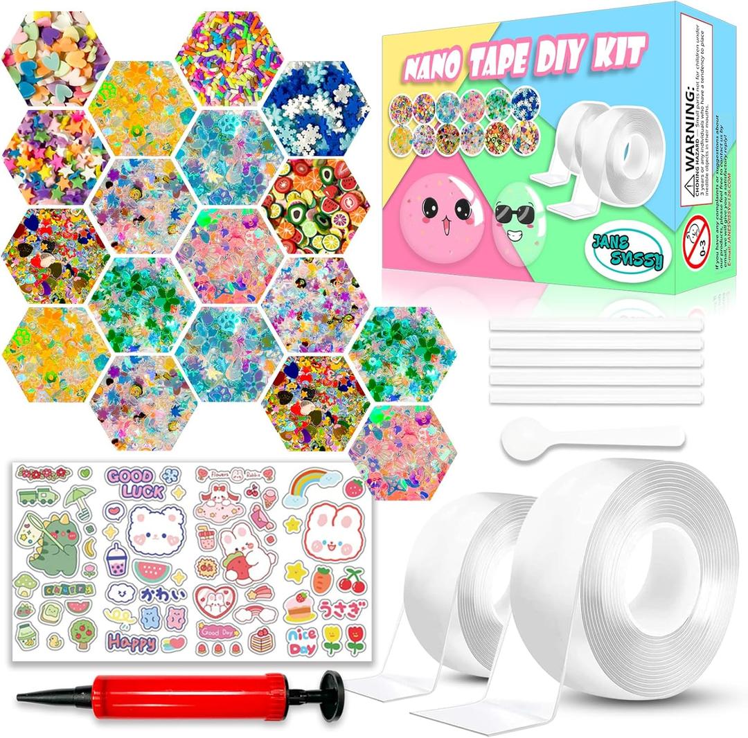 Nano Tape Bubble Kit, Nano Squishy Making kit Tape Bubbles, Arts and Craft DIY Stress Ball Making kit and Crafts for Kids Ages 8-12 Year Bubble Craft Kit Toys 2PCS (2"&1.2")
