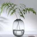 Glass Vase, Large Gray Oval Flower Vases, Hand Blown 10 Inch Glass Vase for Home Decor, Modern Centerpiece, Unique Gift (Gray, Large)