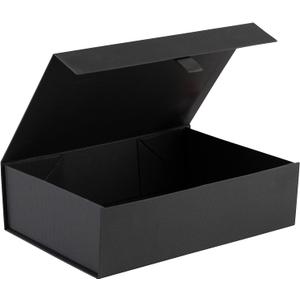 Purple Q Crafts Black Ribbed Hard Gift Box With Magnetic Closure Lid 14" x 9" x 4" Rectangle Favor Boxes With Classy Black Finish (1 Box)