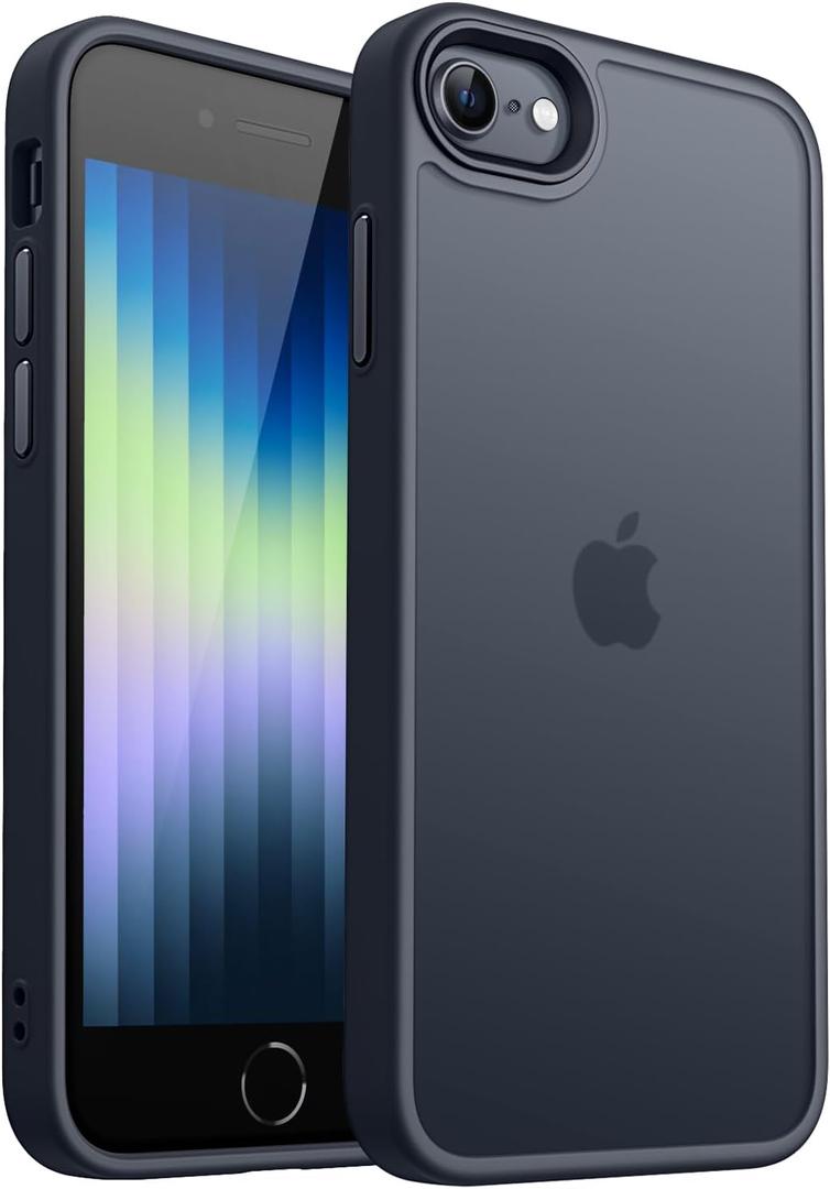 CANSHN Matte Case for iPhone SE 3/2 (2022/2020), iPhone 8/7, 4.7-Inch [Military Drop Certified] Translucent Back Phone Cover, Anti-Fingerprint - Frosted Black