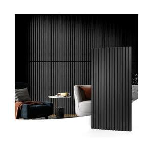 Art3d 2 Wood Slat Acoustic Panels for Wall and Ceiling - 3D Fluted Sound Absorbing Panel with Wood Finish - Matte Black