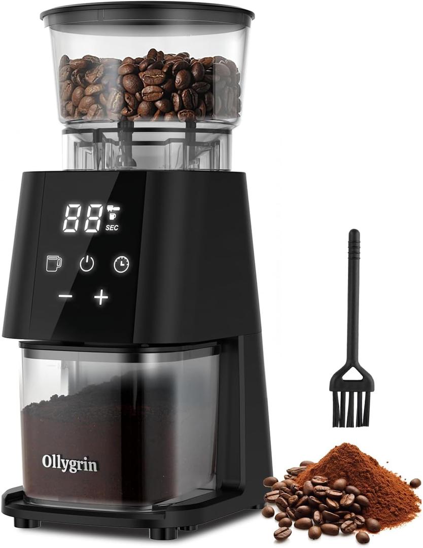 Ollygrin Electric Conical Burr Coffee Grinder, Coffee Grinder with 30 Grind Settings, Touchscreen Coffee Grinder for Home Use, Compact Coffee Bean Grinder for Espresso, Drip, French Press