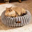 MEWOOFUN Cat Bed, Washable Beds for Indoor Cats, Cute Donut Bed Fluffy Pet Bed with Non-Slip Bottom, Calming Round Bed for Puppy and Kitten (Grey) (XS (20x20x6), Grey)