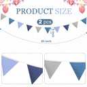 VitalCozy 17 ft Pennant Banner Flags, 2 Pcs Nursery Garland Triangle Bunting Flag Double Side Baby Banner for Boho Decor Baby Shower Birthday Wedding Party Event, Each 8.5 ft(Blue)
