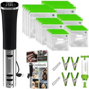 SOUSVIDE ART Sous Vide Immersion Cooker Kit - Machine with Digital Timer, Temp Control, 30 Bags, Vacuum Pump, Suvee Cooker Gift for Chefs