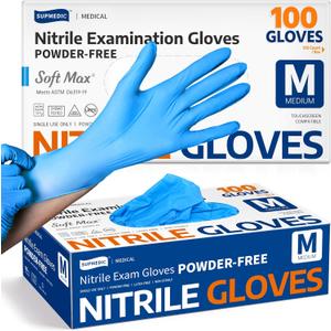 Supmedic Medical Soft Max Nitrile Exam Gloves, 100 Count Latex-Free Powder-Free Non-Sterile Food Safe Disposable Glove, Blue, M
