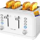 RAMJOY White Toaster 4 Slice, Dual Independent Controls, Extra Wide Slot Toasters for Bagel, Bread, Waffles, 7 Shade Settings, 4 Main Functions, Removable Crumb Tray, 1500 Watts, White Stainless Steel