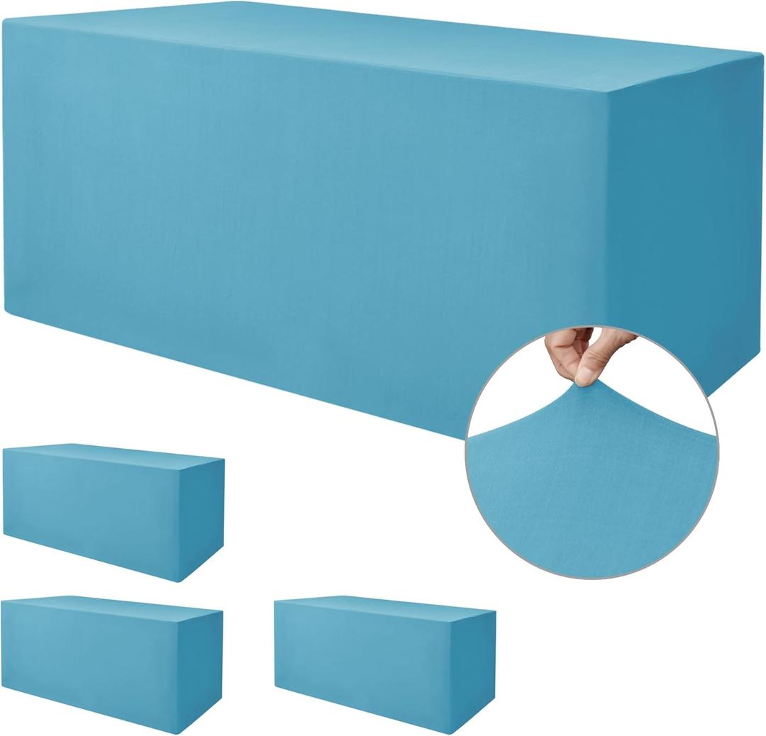 Nasitos Fitted Table Covers Stretch Spandex - 72 x 30 Inch - 4 Pack Turquoise Rectangle Table Clothes for 6 Foot Folding Tables, Wrinkle Resistant Tablecloths for Parties, Trade Show, Craft Show