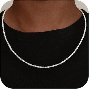925 Sterling Silver Diamond Cut 3mm 4mm 5mm Rope Chain Exquisite Silver Chain Men's Necklace Ideal Gift for Men Fathers and Boyfriends, Size: 20 Inches