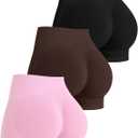 OLCHEE Womens Workout Shorts Seamless Scrunch Butt Lifting 3 Pack Yoga Gym Athletic High Waisted Tummy Control Booty 4.1" (Small, Style2: Black Brown Light Pink)