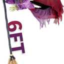 Halloween Animatronics Flying Witch Decorations, 6ft Animated Floating Witch with Sound Activated, Creepy Talking Sound, Mouth Move, Light Up Eyes, Haunted Decor Horror Prop for Outdoor, Yard Lawn