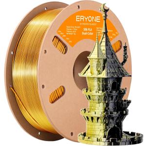 ERYONE Silk Dual Color PLA Filament 3D Printer 1.75mm +/- 0.03mm, Bicolor Filament Two Tone PLA 1KG(2.2lbs) Cardboard Spool, Black Gold