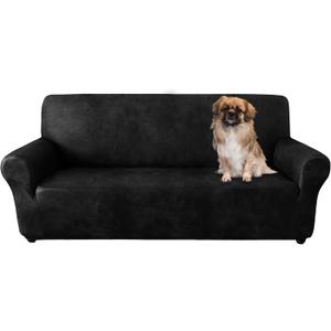 Oversized Sofa Cover, Couch Covers for Leather Couches, Stretch Sofa Covers with Leather-Like Texture, Washable, Non-Slip 1-Piece Couch Cover for Dogs, Cats Kids (Oversized Sofa, Black)