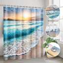ArtSocket 4 Pcs Shower Curtain Set Beautiful Sunrise Over Sea Beach Sunny Sunset Marine Natural with Non-Slip Rugs Toilet Lid Cover and Bath Mat Bathroom Decor Set 72" x 72"
