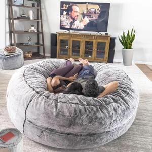 Bean Bag Chair for Adults Kids Oversize Giant Beanbag Chair Cover Without Filler Round Fluffy Comfortable Big Bean Bag Couch Chairs for Bedroom Lounge Large Sofa Sitting Chair,5FT Light Grey