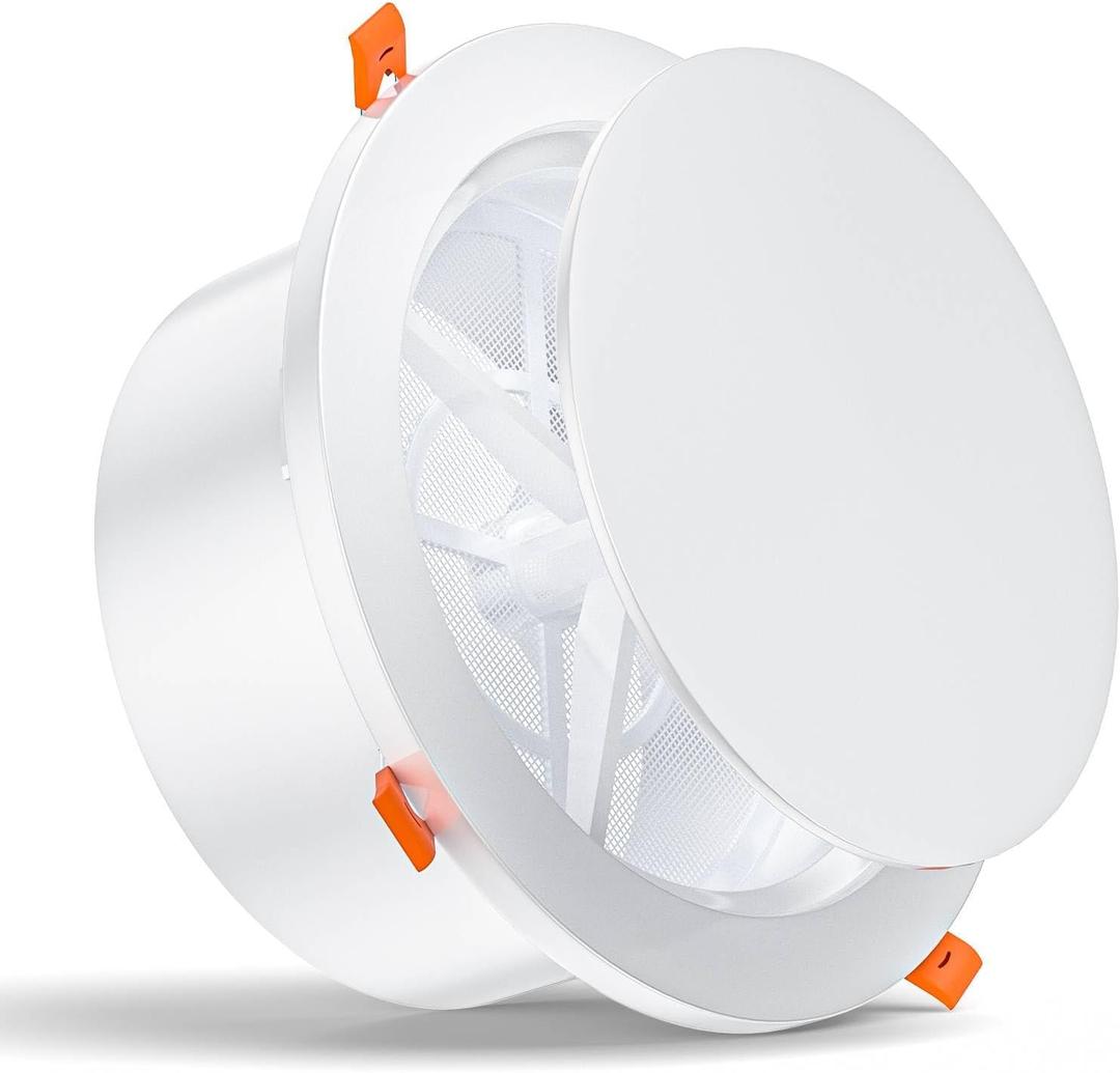 [Upgraded] HG Power 6 Inch Round Vent Cover with Adjustable Panel & Removable Mesh Screen  ABS Ceiling Diffuser with Lock-Clip Design for HVAC, Bathroom, Kitchen, Wall and Duct Air Vents, White