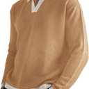 BAYAMO Mens Polo Sweater V Neck Long Sleeve Pullover Sweater Casual Knit Textured Sweater (3X-Large, Khaki)
