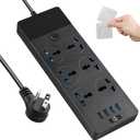 Universal Power Adapter, Jumpso 3000w Power Strip with 4 USB Ports (1 USB C), 6ft Extension Cord with International Outlets, 110-240v, European Travel Plug Adapter for Home Office Travel, Black