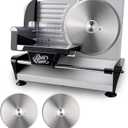 Meat Slicer Electric Deli Food Slicer,110V Electric Deli Meat Slicer with 2 Removable 9''Stainless Steel Blades,1-20mm Adjustable Thickness,Machine for Meat, Cheese, Bread