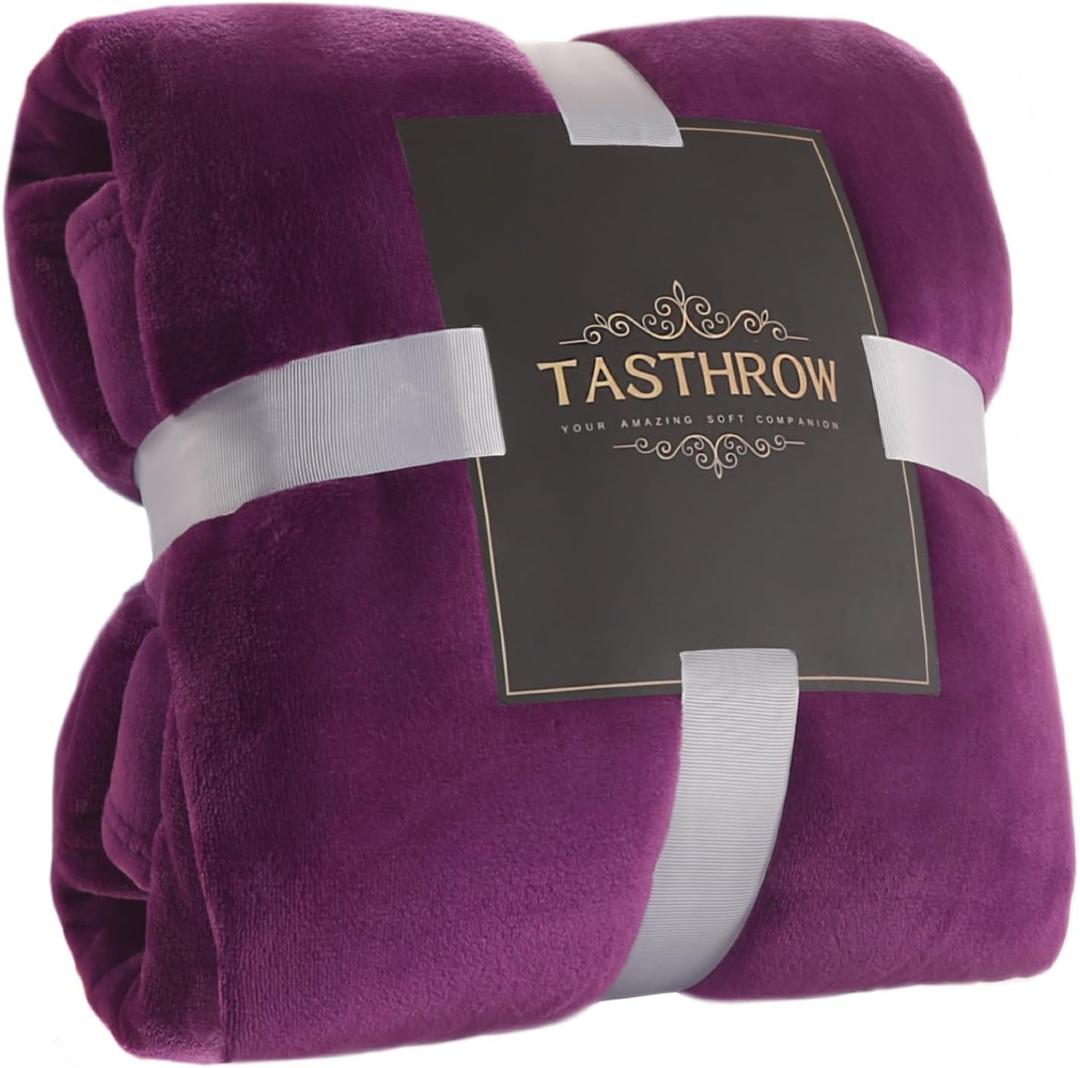 TASTHROW Large Flannel Fleece Throw Blanket, 60x80 Inch - Cozy Lightweight Thick Blanket - All Seasons Suitable for Women, Men and Kids (Purple)