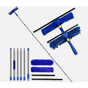 Window Cleaner Squeegee Kit  2.38M (94inch) Cleaning Equipment with Long Handle 3 in 1 Extendable Window Cleaning Tool for High Windows, Glass, Home, Wall and Car