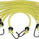 K Tool International 73830 3/8" x 18" General Purpose Bungee Cord Set for Garages, Repair Shops or DIY, Steel Vinyl Covered Hooks, Quality Rubber, Braided Cover, Safety Yellow Woven Jacket