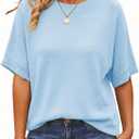 Saodimallsu Womens Short Batwing Sleeve Sweaters Oversized Crew Neck Casual Basic Knit Pullover Tops Shirt (M)