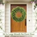 HUZIYAHAN 32 Inch Extra Large Boxwoods Green Spring Artificial Wreath for Front Door, Year Round Spring Summer Winter Wreaths for Wall Window Porch Home Farmhouse Outdoor Outside Indoor Decorations