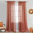 Terracotta Boho Sheer Fall Curtains for Living Room,Rustic Farmhouse Vintage Linen Look Rust Colored Western Curtains for Bedroom 84 Inches Long 2 Panels Set