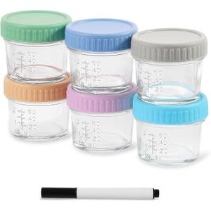 6 Pack Glass Baby Food Storage Containers, 4 oz Glass Jars with Lids, Small Baby Food Jars, BPA Free Baby Snack Containers, Microwave, Dishwasher and Freezer Safe