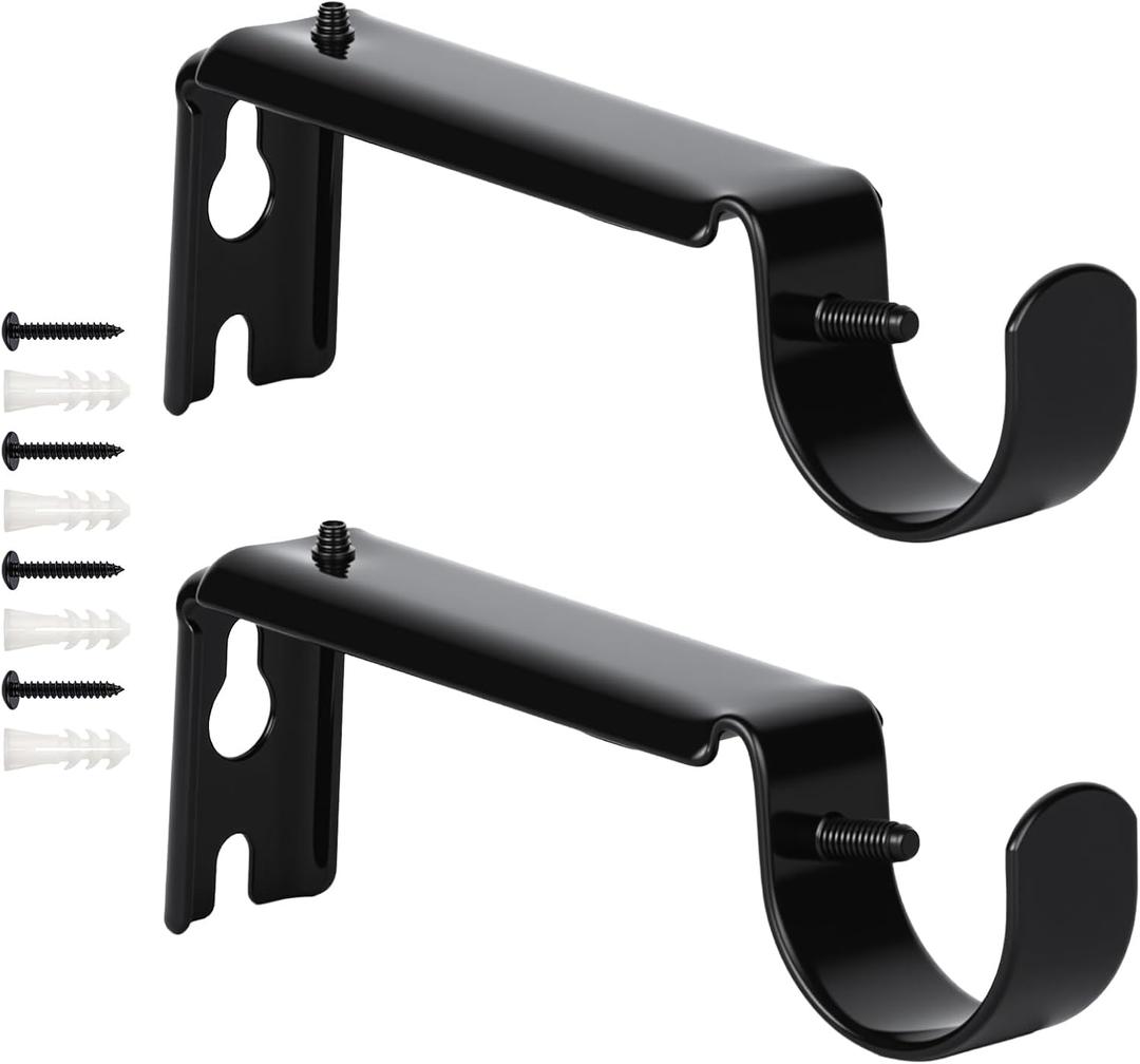 Curtain Rod Bracket, Adjustable Curtain Rod Holders Brackets for Wall,Heavy Duty Curtain Hangers for 1 Inch Rods,2 Pack,Black, HOME MASTER HARDWARE