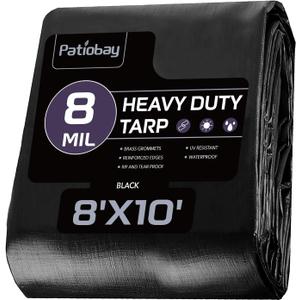 Tarp 8x10 Feet, 8 Mil Waterproof Tarps Heavy Duty with Grommets Every 23.6", Thick Plastic Tarp, UV Resistant Tear&Fade Resistant, Reinforced Edges for Outdoor Pool Camp Tent