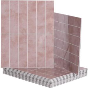 Art3d 10-Sheet Faux Marble Peel and Stick Backsplash Tile for Kitchen Wall Bathroom Countertops, 11.4 inch x 9.1 inch Stick-on Glazed-Ceramic Finish Resist to Water, Heat and Scratches, Pink