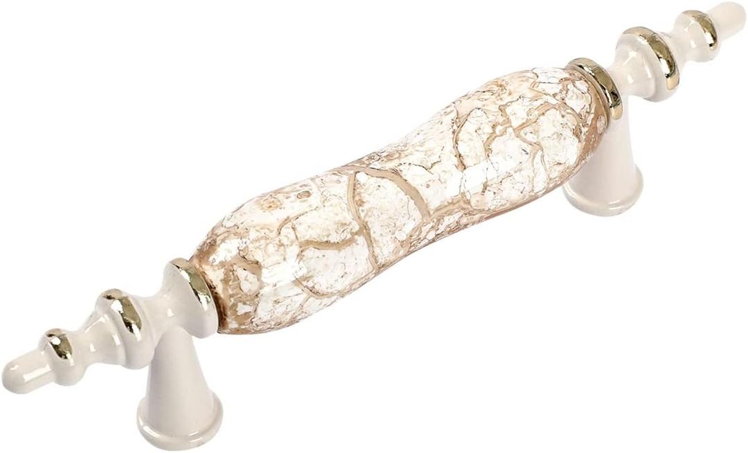 Txinmin Ceramic Cabinet Handles 6 Pack Dresser Cabinet Pulls 3" Hole Centers Euro Style Drawer Hardware - Ivory White