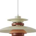 EFINEHOME Modern Decor Adjustable Pendant Lamp Kitchen Island, Aluminum and Wood Finish,1-Light E26 Base Ceiling Hanging Light for Dining Room Shop Restaurant (Beige+Dark Wood Grain, 40cm)