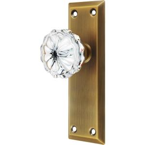 2 Pack Antique Brass Single Sided Crystal Dummy Door Knobs Interior, Vintage Glass Dummy Door Knobs with Long Plate