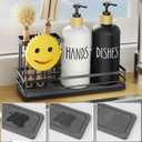 Moforoco Kitchen Dish Soap Dispenser Set, 16OZ Glass Bottle, Hand and Dish Soap Dispenser Set, Instant Dry Tray, Non-Slip Silicone Pad, Brush Holder with Smiley Face Sponge Holder, Kitchen Decor