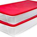 HOMZ 2-Pack Holiday Tote, Clear Plastic Storage Organizer Bins with Lids, 41 Quart, Red - Stackable Organizing Containers for Christmas Ornament Decorations, Gift Wraps, and Crafts