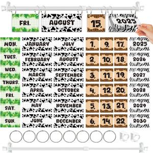 2 x Cinrobiye Safari Animal Flip Calendar for Classroom 20252030,Bulletin Board Calendar Chart Set with 56 Date Cards Adjustable Rod for Teachers Homeschool Learning Wall Decor Back to School Supplies