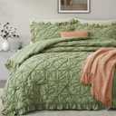 BEDAZZLED King Size Comforter Sets, Green Bedding Comforter Set, 3 Pieces Pinch Pleat Bedding Sets with Comforter and Pillowcases Soft Farmhouse Shabby Chic Comforter for All Season (King(102"*88"), Sage Green)