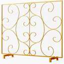 Kingson Single Panel Decorative Flat Fireplace Screen Stand Alone Cover Handcrafted Durable Metal Mesh, Heat-Resistant Free Standing Fireplace Spark Guard Mesh 37.8" L x 8.8" W x 30.7" H Gold