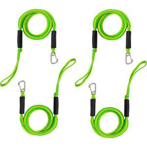Bungee Dock Lines, Boat Ropes for Docking,Mooring Rope with Stainless Steel Clip - Accessories for Boats, PWC, Kayak, Watercraft,SeaDoo,Jet Ski, Pontoon, Canoe, Power Boat Green 4-Pack