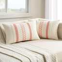 MIULEE Set of 2 Coral Red Boho Decorative Pillow Covers 18x18 Inch Farmhouse Rustic Couch Throw Pillows Modern Summer Cotton Cushion Covers Retro Cute Macrame Woven Home Decor for Bed Sofa Chair
