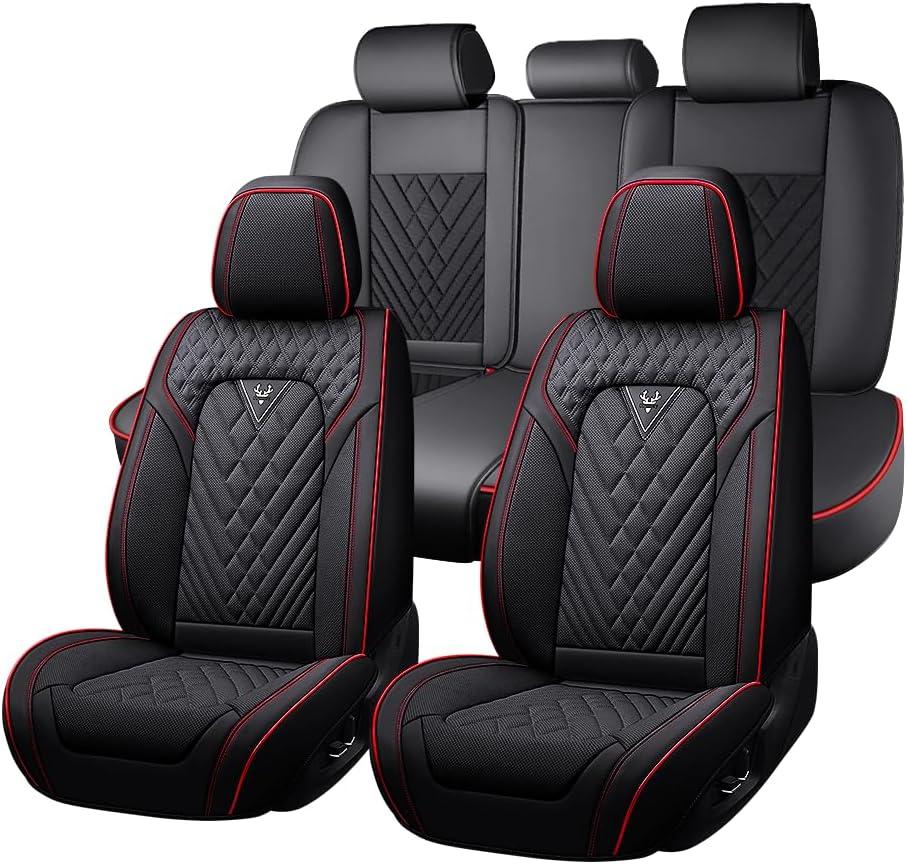 Fit for Toyota Corolla Seat Covers 2001-2026,Nappa Leather, 360° Full Protection, Thick Padding & Memory Foam, Waterproof & Stain-Resistant Car Seat Cover Full Set (5 Seat,Black&Red)