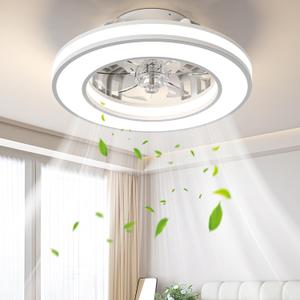 16'' Ceiling Fans with Lights, Modern Low Profile Ceiling Fan Light with Remote, 3000-6500K Dimmable LED Fan Light, 6 Speeds Small Flush Mount Ceiling Fan for Bedroom, Kids Room(White)