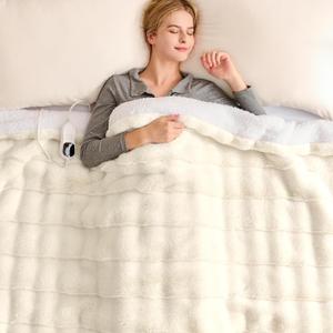 Homemate Heated Blanket Electric Throw - 50"x60" Heating Blanket Throw 1/2/4/6/8 Hours Auto-Off 10 Heat Levels Over-Heat Protection Luxury 800 GSM Faux Fur 200 GSM Sherpa ETL Certification